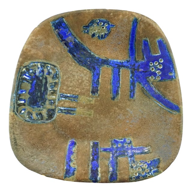 Primitivist Stoneware Plate with Abstract Figures by Cesare Ronchi, Italy, 1960s For Sale