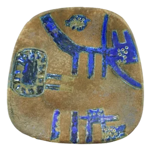 Primitivist Stoneware Plate with Abstract Figures by Cesare Ronchi, Italy, 1960s