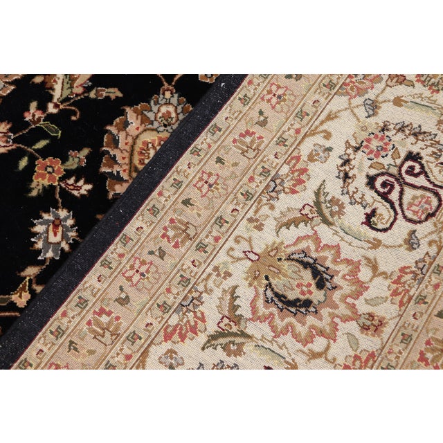 Textile 1990's Floral Pak-Persian Black/Ivory Wool&Silk Rug - 9'9'' X 13'9'' For Sale - Image 7 of 9