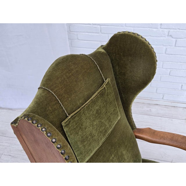 Vintage Danish Wingback Lounge Chair in Furniture Velour and Oak, 1960s For Sale - Image 16 of 18