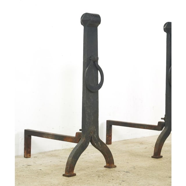 Arts & Crafts Pair of Antique Arts & Crafts Wrought Iron Andirons For Sale - Image 3 of 8