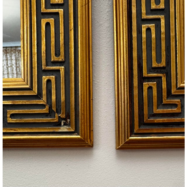 Pair of Vintage Traditional Neoclassical Greek Key Gold Finish Accent Wall Mirrors For Sale - Image 11 of 12