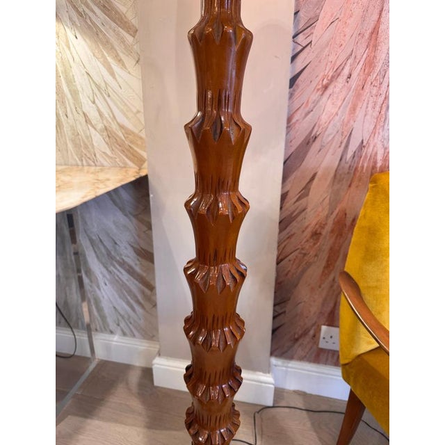 Carved Wood Palm Floor Lamp by Aldo Tura, 1960s For Sale - Image 9 of 10