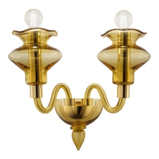 Elegant Linear Modern Amber Murano Glass Wall Sconce For Sale