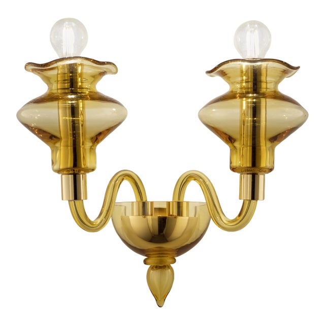 Elegant Linear Modern Amber Murano Glass Wall Sconce For Sale