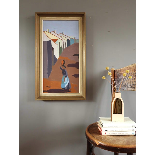 Mid-Century Modern Mid-Century Modern 'Village Pathway' Vintage Original Landscape Oil Painting, Framed For Sale - Image 3 of 10