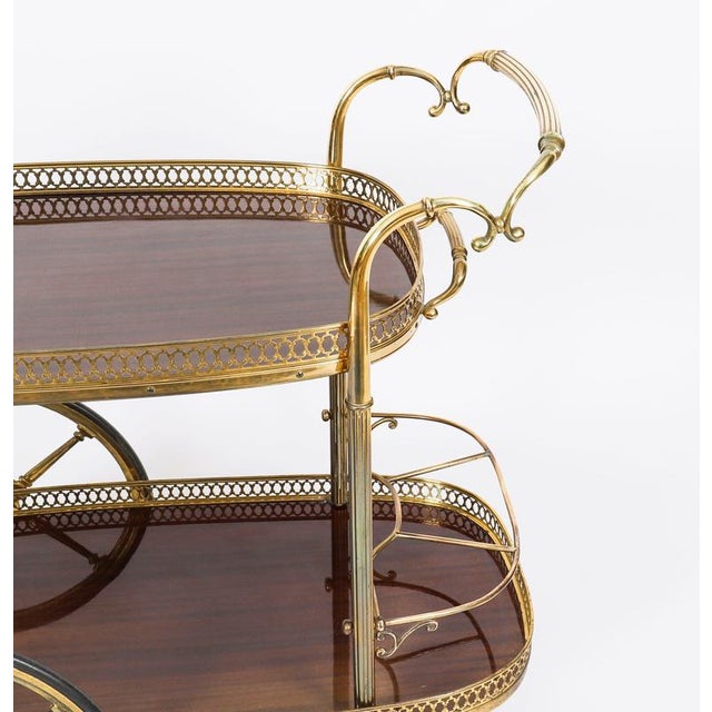 Mid-Century French Walnut and Brass Galleried Drinks Trolley, 1950s For Sale - Image 11 of 18