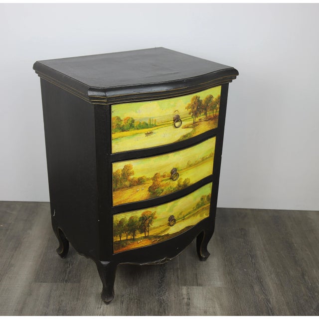 Black Hand-Painted Classical Landscape Bedside Table For Sale - Image 8 of 10