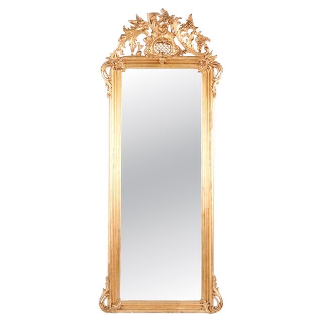 Large 19th Century Antique French Louis XV Rococo Giltwood Mirror For Sale - Image 9 of 9