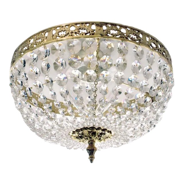 Brass Bathroom Plafond Chandelier With Octagon Crystals For Sale