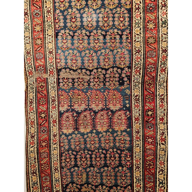 Textile 19th Century Persian Bidjar Runner, Hand-Knotted Wool, Allover Paisley Pattern, Blue & Red, 3x9 For Sale - Image 7 of 14