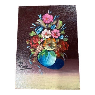 Vintage Oil Painting on Board - Floral/Flower Arrangement Signed Paolo For Sale