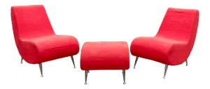 Mid Century Modern Lounge Chairs & Ottoman - 3 Pieces