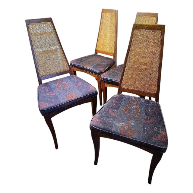 Set of 4 Mid-Century Cane Back Dining Chairs For Sale