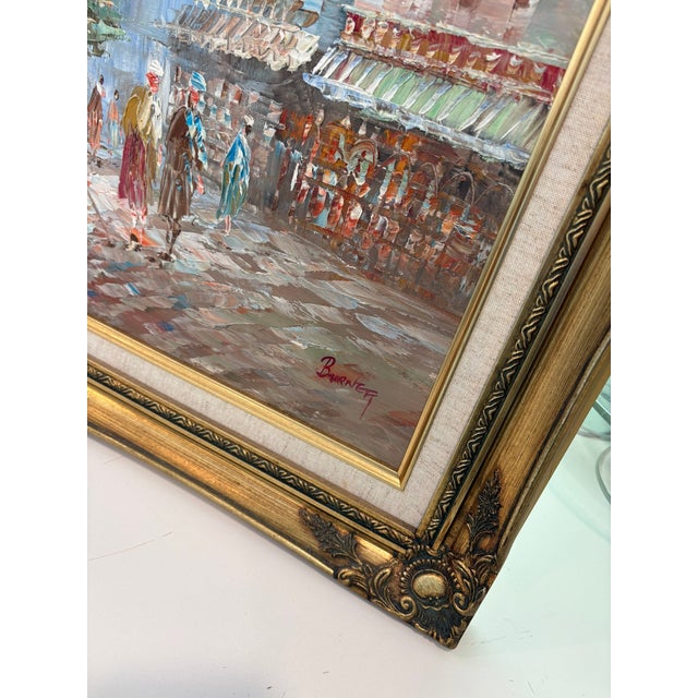 Vintage Signed Burnet Paris Street Scene Oil Painting in Ornate Gilt Frame For Sale - Image 12 of 14