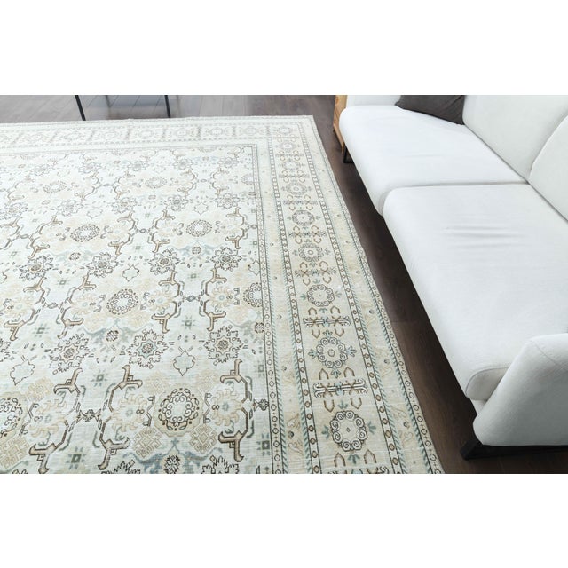 1970s 1970s Vintage Persian Handmade Wool Cotton Light Yellow Area Rug For Sale - Image 5 of 11
