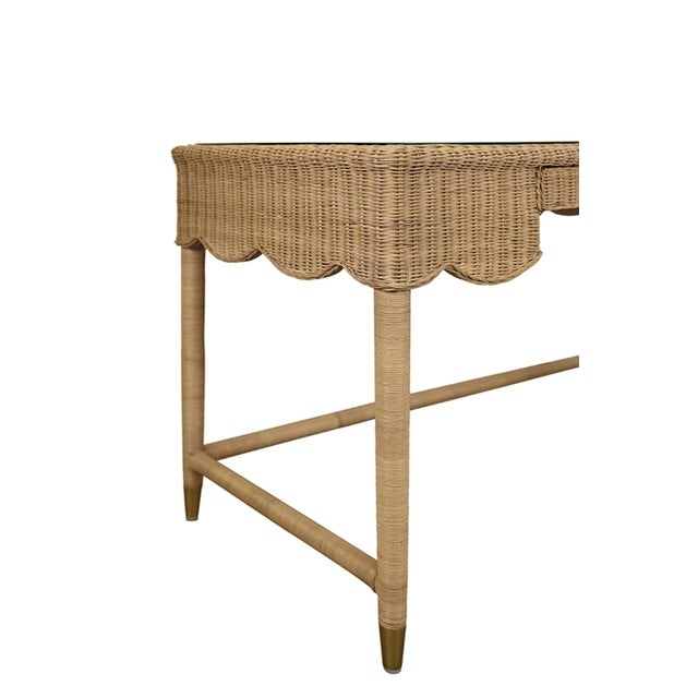 Matthew Izzo Home Zoey One Drawer Rattan Desk With Glass Top For Sale In New York - Image 6 of 8