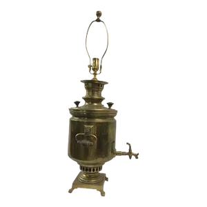 19thc Large Russian Brass Samovar Lamp With Hallmarks With Wooden Handles