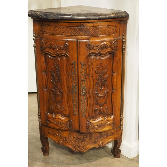 Pair of Sculpted Antique Walnut Corner Cabinets From Provence, France, C. 1900 For Sale - Image 4 of 18