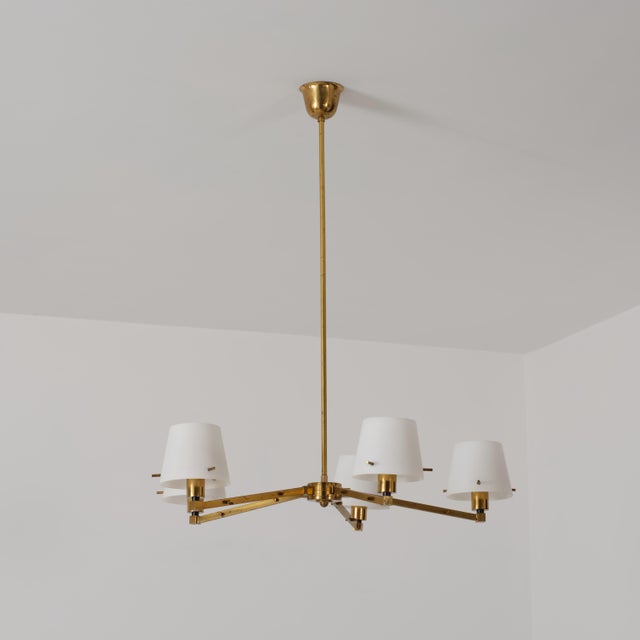 Vintage Italian Brass and Opaline Glass Chandelier, 1950s For Sale - Image 9 of 13