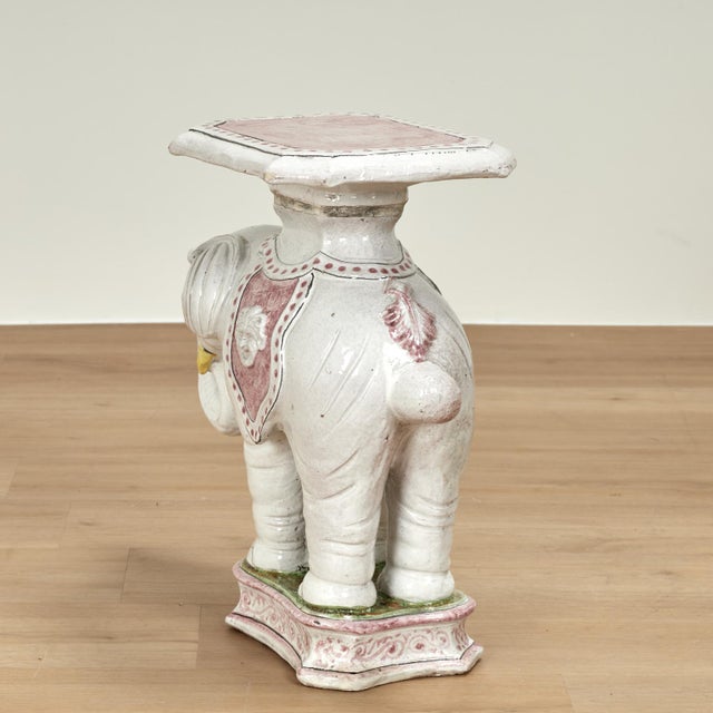 Italian Vintage Italian Glazed Terra Cotta Elephant Stand For Sale - Image 3 of 12