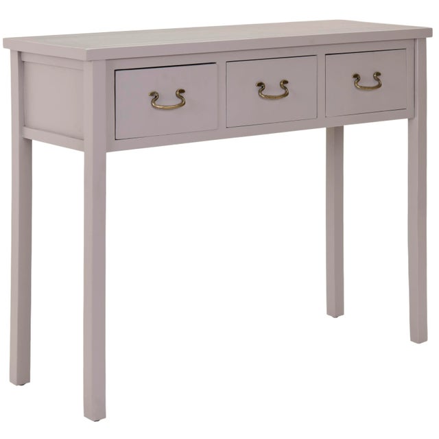 the console, with slightly tapered legs, just right grey finish and three drawers for stashing, has a basic, easy-going...