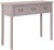 the console, with slightly tapered legs, just right grey finish and three drawers for stashing, has a basic, easy-going...