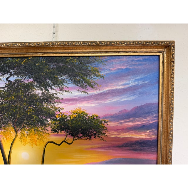 Paint M Gordon Signed Oil Painting Tropical Sunset Seascape Ocean Landscape Framed For Sale - Image 7 of 12