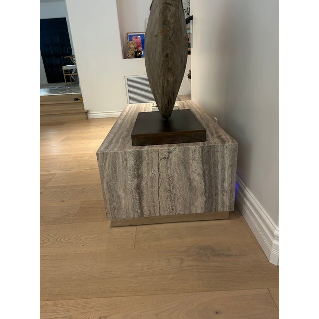 Rectangular Travertine and Chrome Coffee Table For Sale - Image 4 of 5