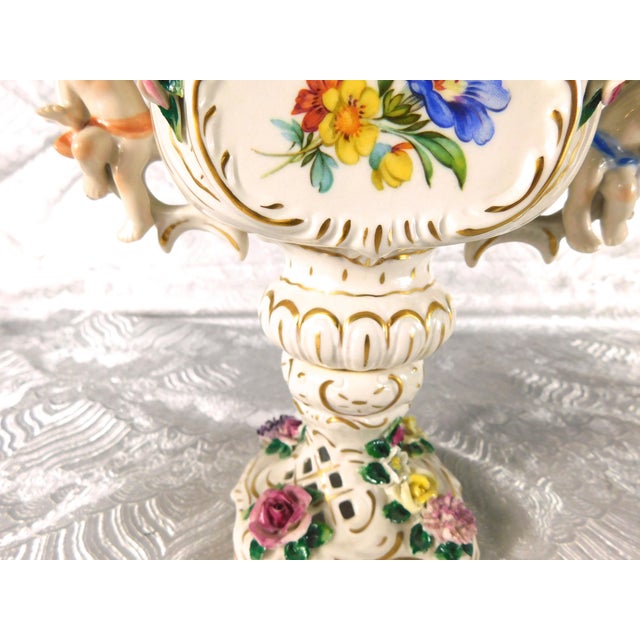 Dresden Footed Bowl With Angels and Three Dimensional Flowers For Sale - Image 13 of 18