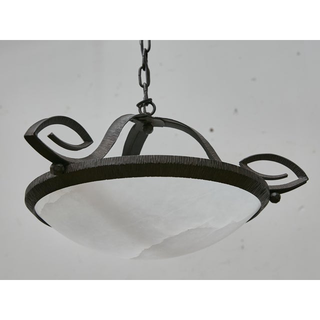 1930s French Alabaster and Hammered Iron Pendants - Pair For Sale - Image 15 of 18