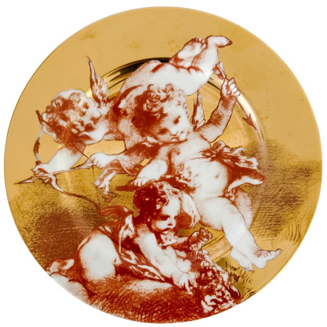 1990s 1990s Rare Complete Set of Fitz and Floyd "Cherubini" Gold Gilt & Sanguine Plates - Set of 12 For Sale - Image 5 of 6