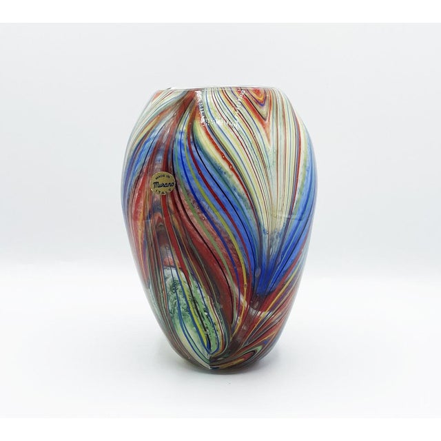 Murano Multicolor Striped Cased Glass Vase, 1960s For Sale - Image 14 of 18