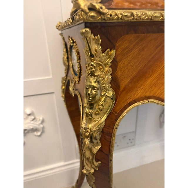 Brown Antique French Victorian Ormolu Mounted Kingwood Jardiniere Stand with Porcelain Plaque, 1860 For Sale - Image 8 of 17