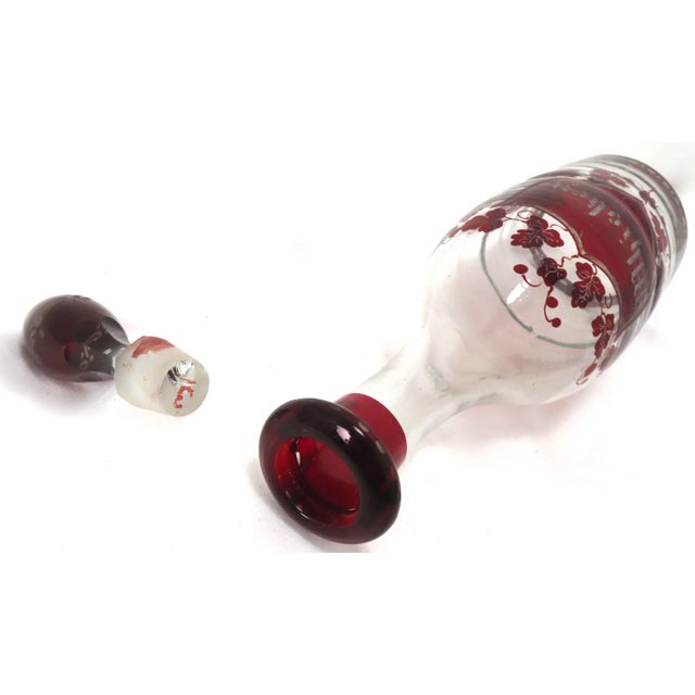 Mid 19th Century Hand Blown Bohemian Etched Ruby Glass Overlay Whiskey Decanter For Sale - Image 12 of 13