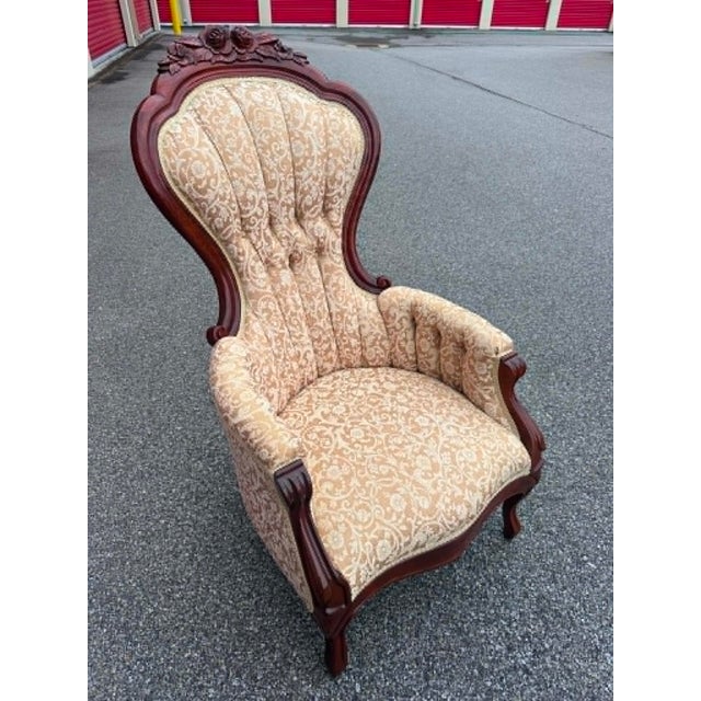 Victorian Mid 20th Century Vintage Gold Victorian Tufted Chair For Sale - Image 3 of 6