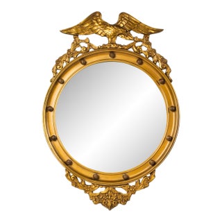 Large Antique Federal Eagle Convex Mirror Giltwood Bullseye Butler Mirror Circa 1920s For Sale