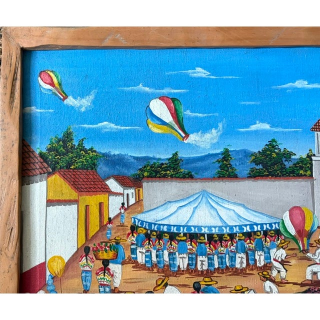 Detailed Latino Folk Art Comalapa School Movement - Painting of the Fiesta De Comalapa, Signed For Sale - Image 4 of 11