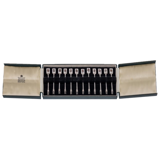 20th Century Silver Cased Cocktail Picks from Garrard, 1986, Set of 12 For Sale