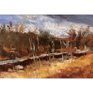 Platte River, Denver in December by Timothy J. Standring | Oil on canvas Landscape with river and trees For Sale