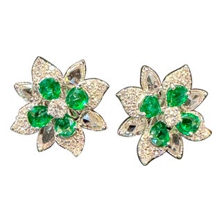 2.5Ct Natural Zambian Emerald & 1.75 Ct Diamond & Rose cut Diamond Earring 18KG For Sale
