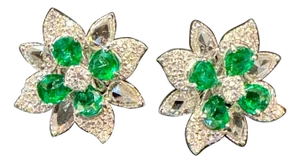 2.5Ct Natural Zambian Emerald & 1.75 Ct Diamond & Rose cut Diamond Earring 18KG