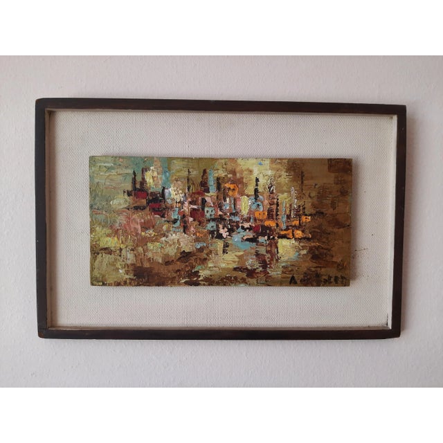 Mid 20th Century Mid Century Abstract Cityscape Signed Painting For Sale - Image 5 of 11