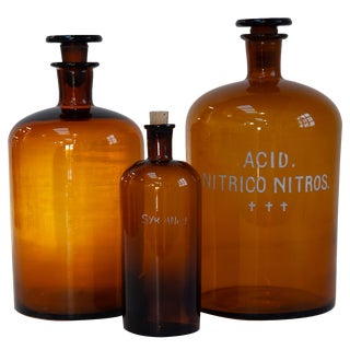 Large Danish Pharmacy Glass Bottles, 1900s, Set of 3 For Sale