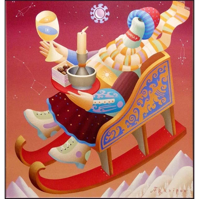 "Alpine Winter Toast Chardonnay" (framed) by Arkhipov Original Oil Painting on Canvas Image Size : 30" x 32" Framed size :...