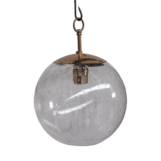 Mid-Century Brass and Bubble Glass Pendant For Sale
