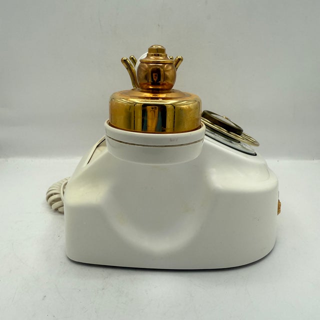 White Vintage 1980s White & Gold Victorian Style Rotary Dial Telephone, Made in Japan For Sale - Image 8 of 9