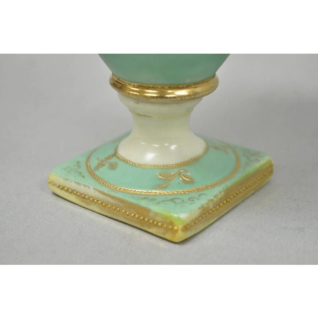 Antique Nippon Porcelain Hand Painted Windmill Scene Green Small Bolted Vase (B) For Sale - Image 9 of 15