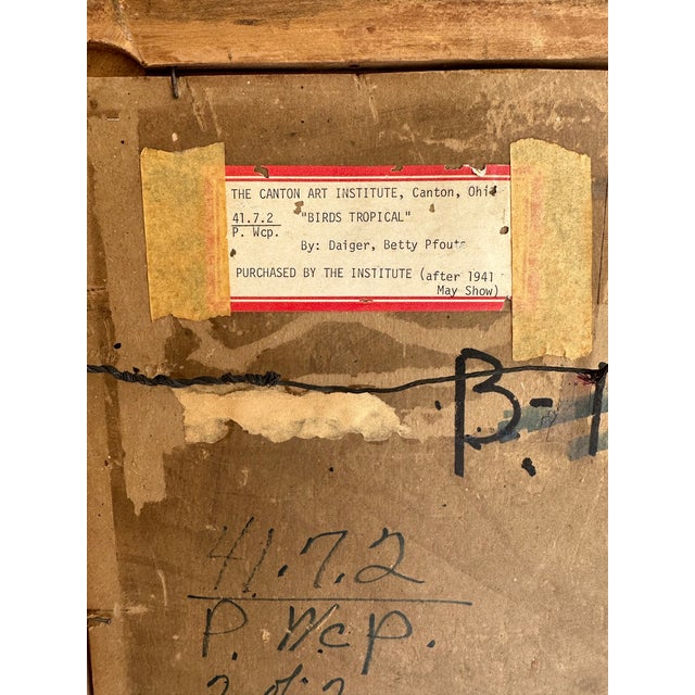 Coastal Vintage 1941 "Birds Tropical" Original Painting Betty Daiger For Sale - Image 3 of 4