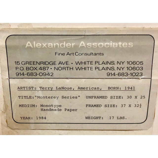 Terence La Noue, Large Abstract Modernist Monterey Series Mixed Media Monotype Colorful Painting, 1984 For Sale - Image 4 of 12